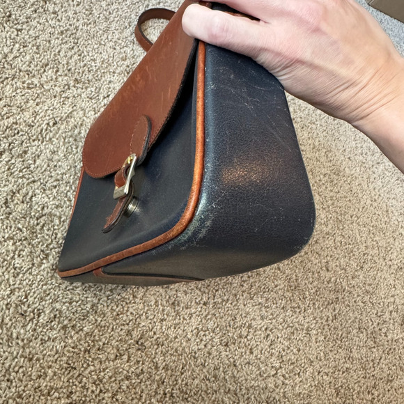 Rossi & Caruso Vintage 100% Leather Crossbody Bag Two-Tone Brown Navy Buckle - Picture 12 of 16